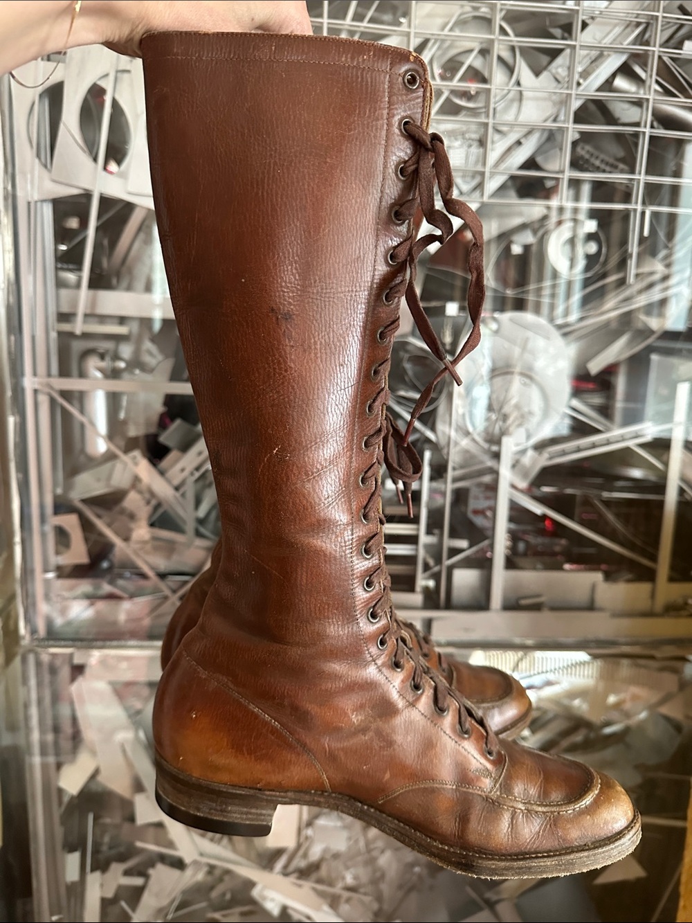 Vintage 1930s Genuine Leather Tall Lace Up Boots See Measurements